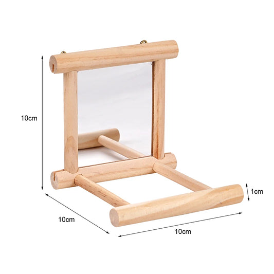 Miroir d’oiseaux en bois avec perchoir