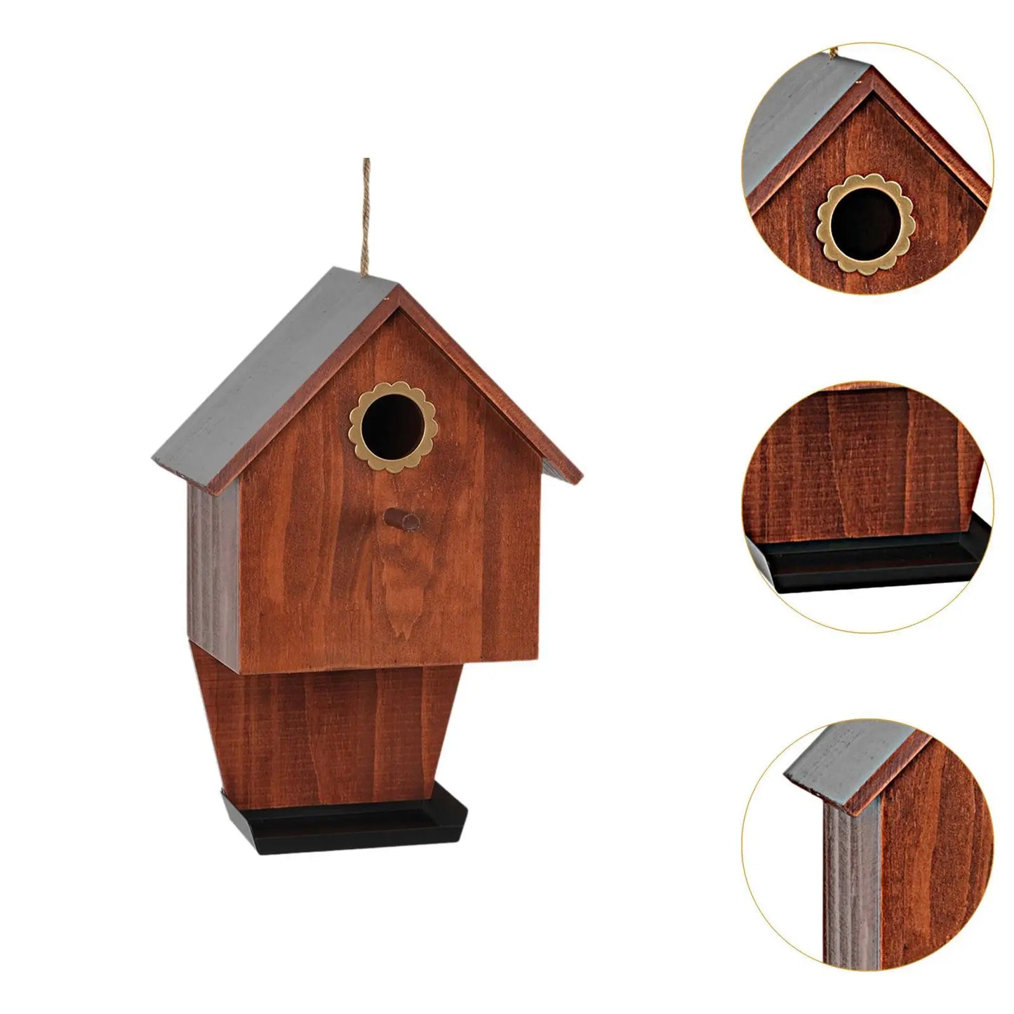 Wooden Bird House with Feeder Creative Ornament Sturdy Weatherproof Hanging for Country Farmhouse Outdoor Backyard Finches