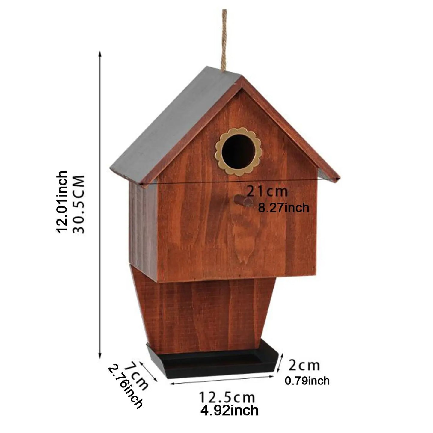 Wooden Bird House with Feeder Creative Ornament Sturdy Weatherproof Hanging for Country Farmhouse Outdoor Backyard Finches