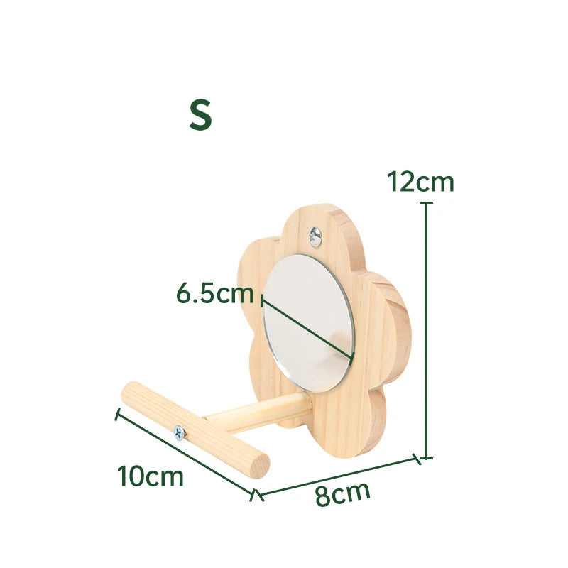 Bird Mirror Wooden Interactive Play Toy With Perch For Small Parrot Budgies Parakeet Cockatiel Conure Lovebird Cage Accessories