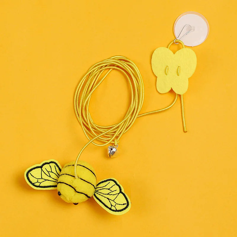 Jouet interactif pour chats suspendu avec plumes et balles en polyester
