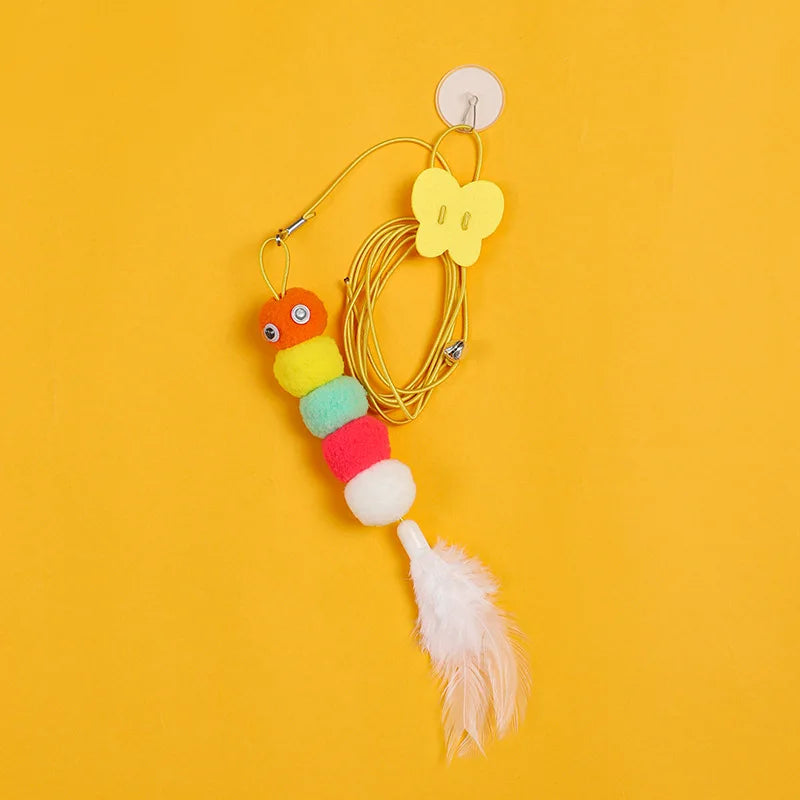 Jouet interactif pour chats suspendu avec plumes et balles en polyester