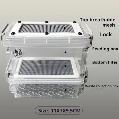 Reptile Feeding Box Transparentk Acrylic Reptile Feeder Food Storage for Lizards Chameleons Mealworms Crickets Dubia Cockroaches