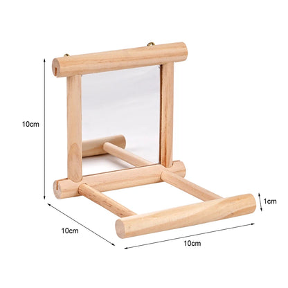 Bird Mirror Wooden Interactive Play Toy With Perch For Small Parrot Budgies Cockatiel Parakeet Conure Lovebird Cage Accessories