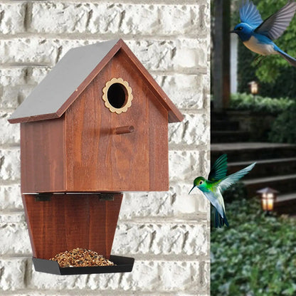 Wooden Bird House with Feeder Creative Ornament Sturdy Weatherproof Hanging for Country Farmhouse Outdoor Backyard Finches