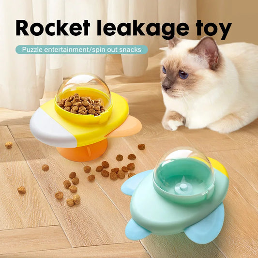 Jouet interactif en forme de fusée rotatif pour chats