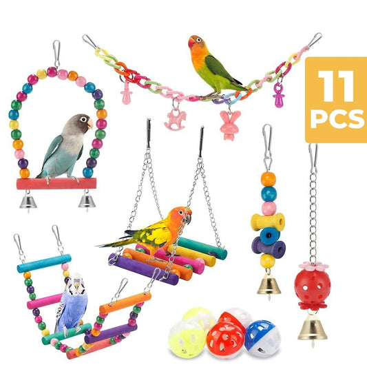 11 jouets d’oiseaux en bois