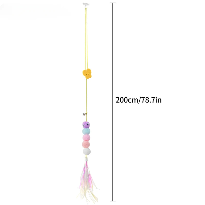 Jouet interactif pour chats suspendu avec plumes et balles en polyester