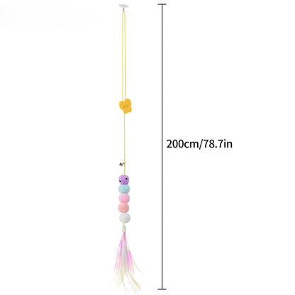Jouet interactif pour chats suspendu avec plumes et balles en polyester