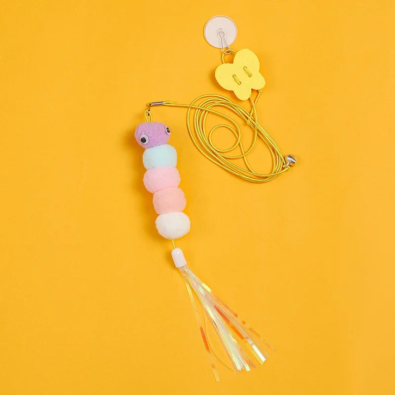 Jouet interactif pour chats suspendu avec plumes et balles en polyester