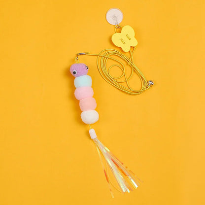Jouet interactif pour chats suspendu avec plumes et balles en polyester