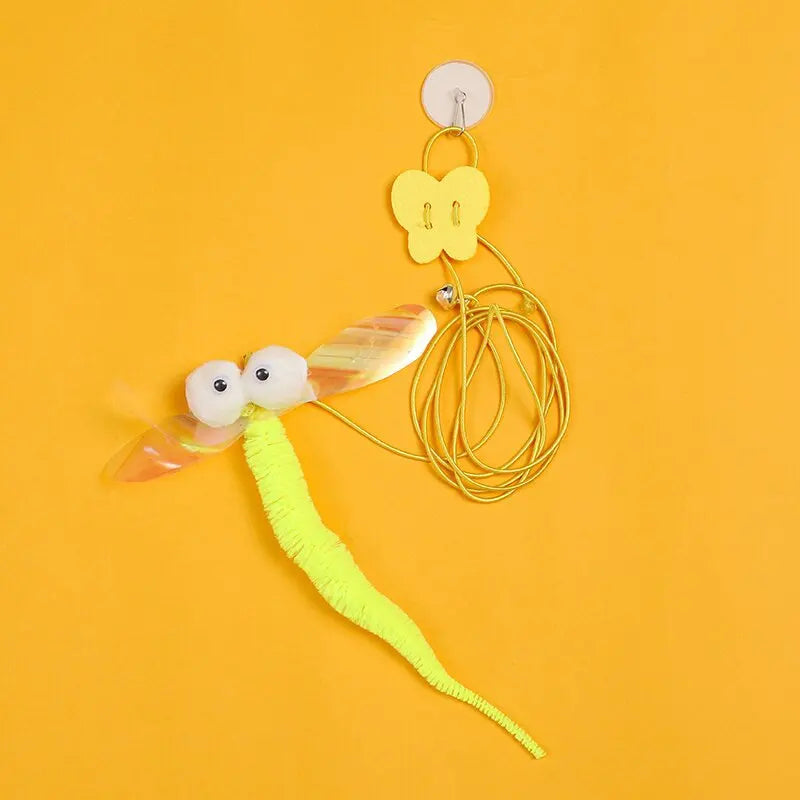 Jouet interactif pour chats suspendu avec plumes et balles en polyester