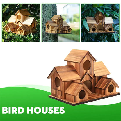 Bird House Room Wood Families Bluebird Finch Hanging Birdhouse For Garden Waterproof And Wear-resistant Pet Supplies