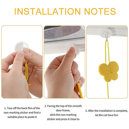 Jouet interactif pour chats suspendu avec plumes et balles en polyester